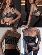 Women's Rhinestone Long Sleeve Shirts Outfits